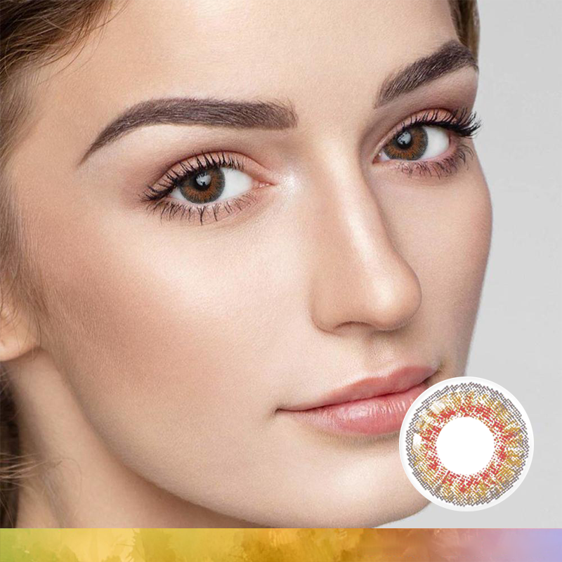 FlyDear 3Tone Brown colored contacts with natural looking model