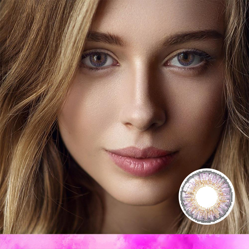 FlyDear 3Tone Violet Purple colored circle contacts with natural looking model