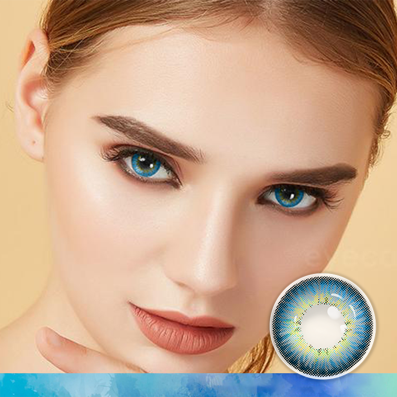 FlyDear Cosmo Blue  colored contacts with natural looking model