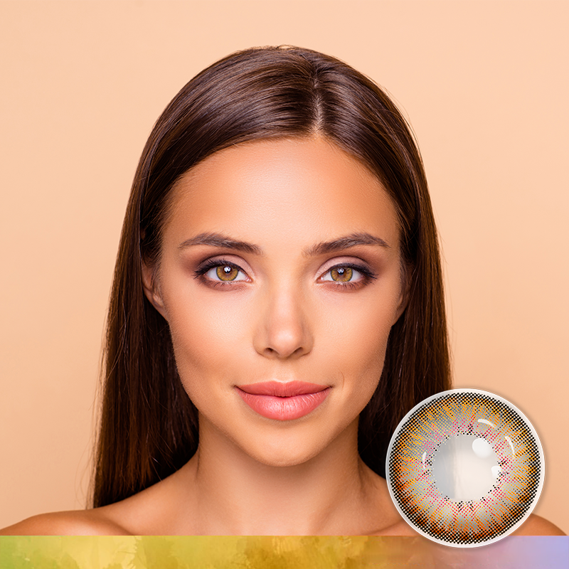 FlyDear Cosmo Brown colored contacts with natural looking model