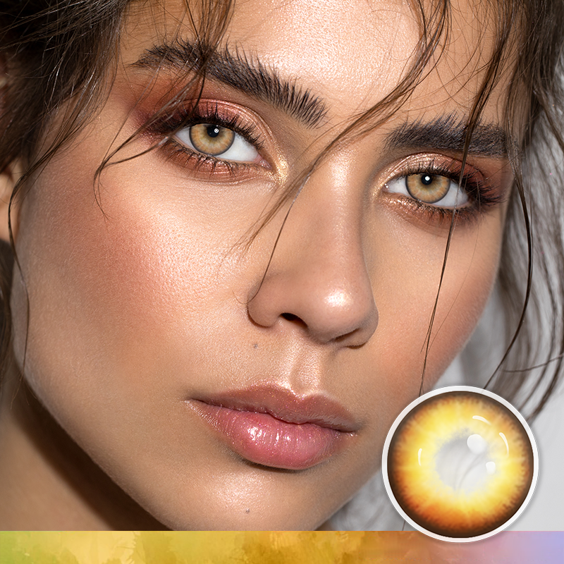 FlyDear Crystal Brown colored contacts with natural looking model