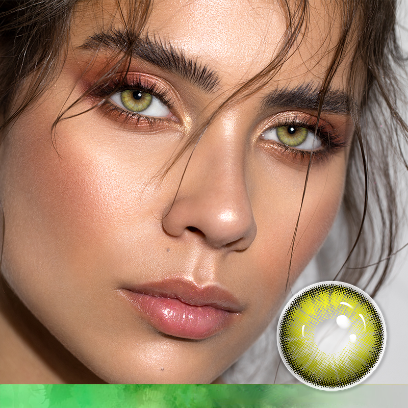 FlyDear Crystal Green colored contacts with natural looking model