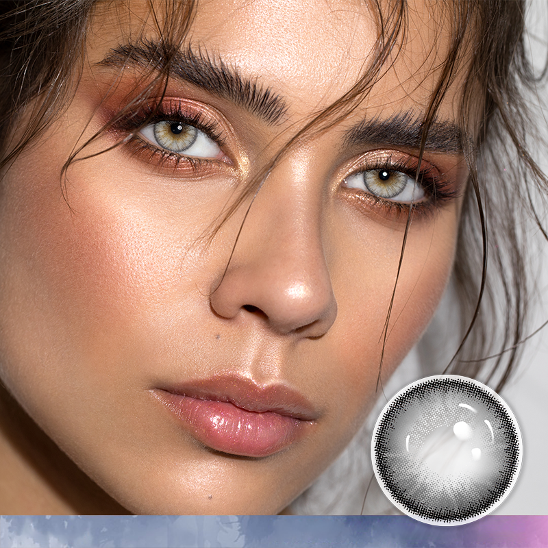 FlyDear Crystal Grey colored contacts with natural looking model