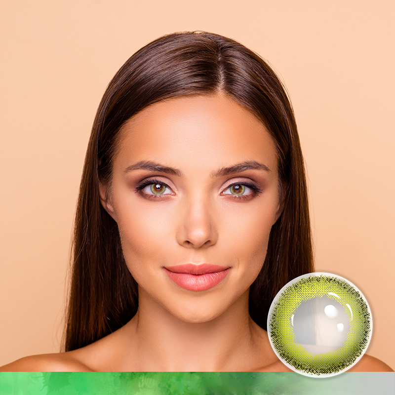 FlyDear Crystal Light Green colored contacts with natural looking model