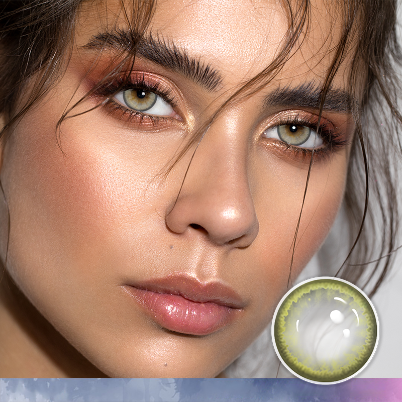 FlyDear Crystal Light Grey colored contacts with natural looking model
