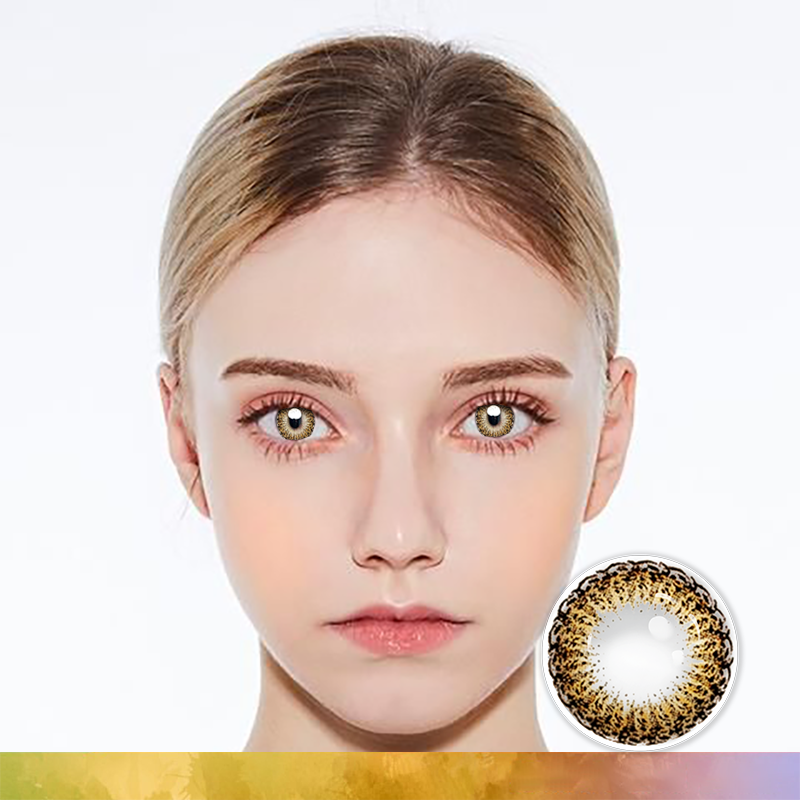 FlyDear Fresh Brown colored contacts with natural looking model