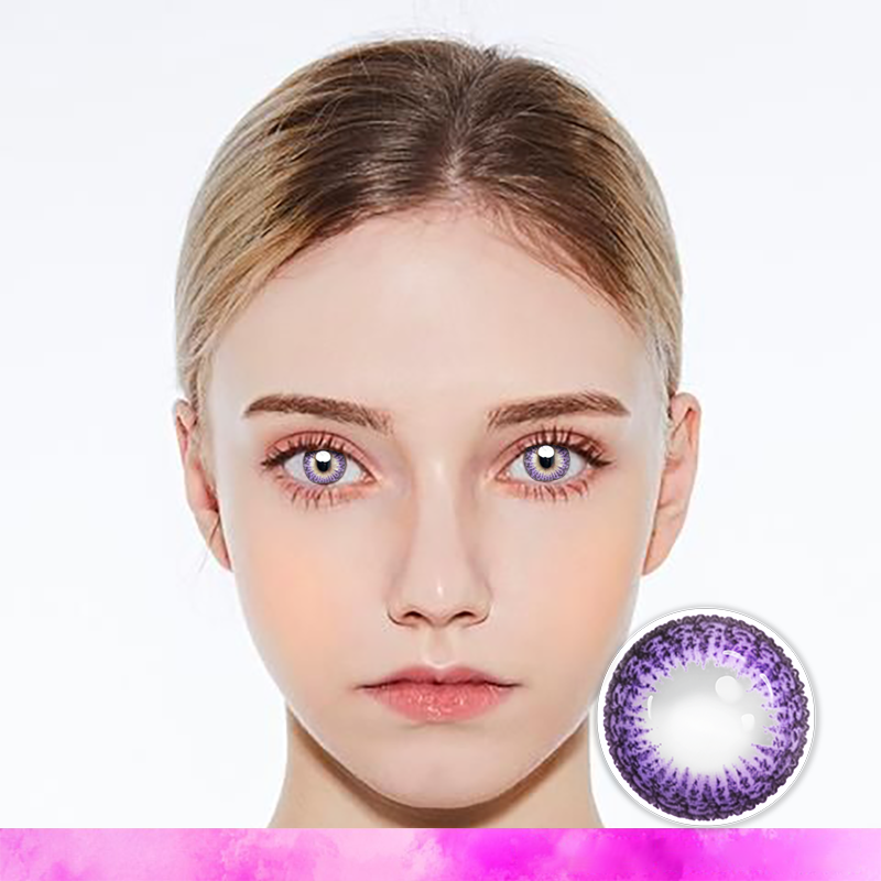 FlyDear Fresh Violet colored contacts with natural looking model