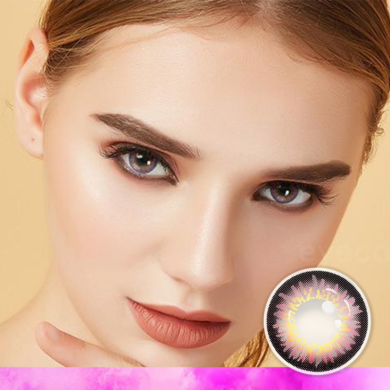 FlyDear Freshy Pink colored contacts with natural looking model
