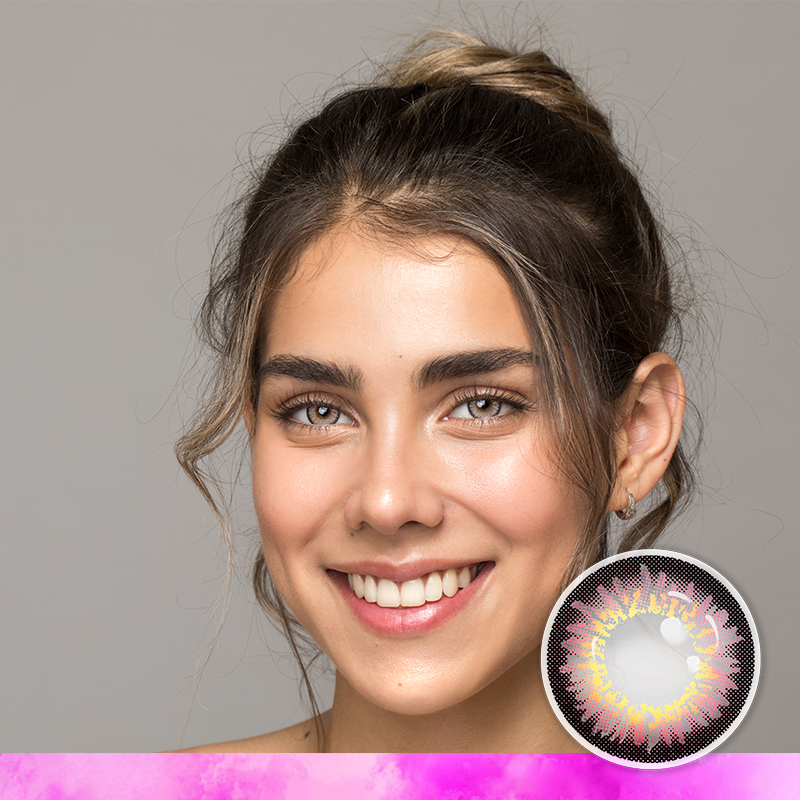 FlyDear Freshy Pink colored contacts with natural looking model