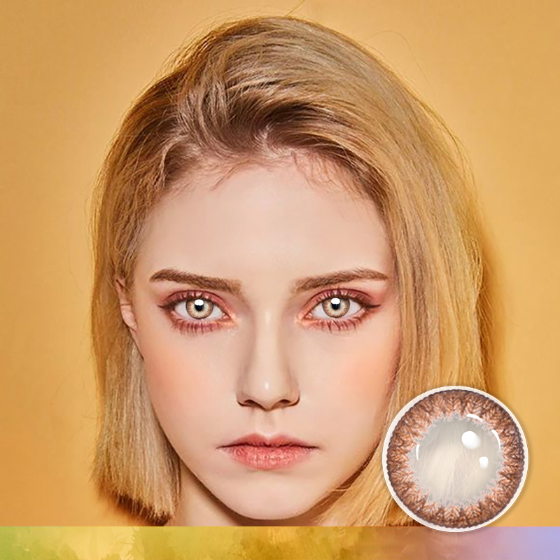 FlyDear Grace Brown colored contacts with natural looking model