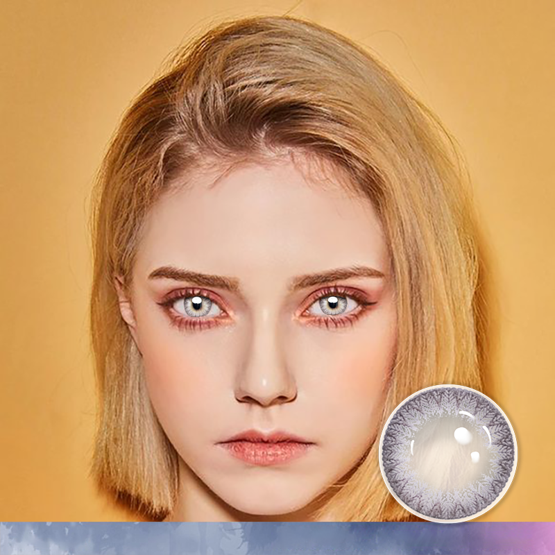 FlyDear Grace Grey colored contacts with natural looking model