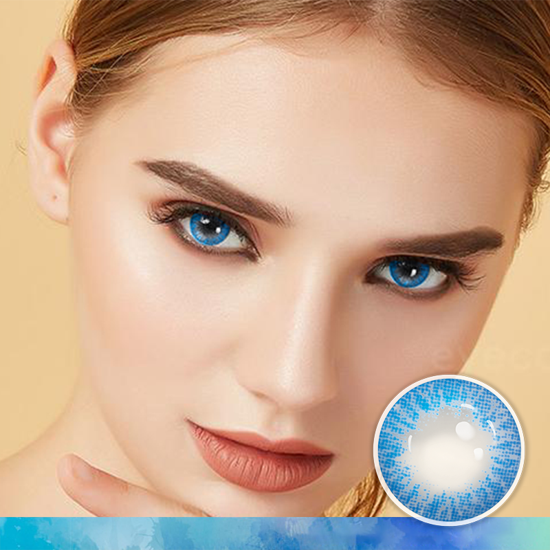 FlyDear Luxury Blue colored contacts with natural looking model