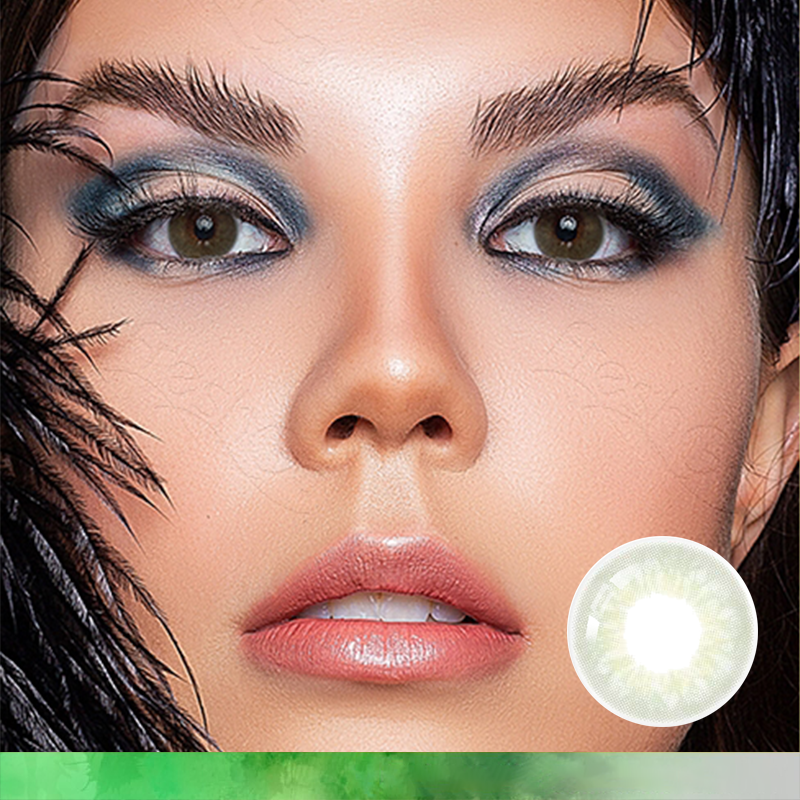 FlyDear Polar Green colored contacts with natural looking model